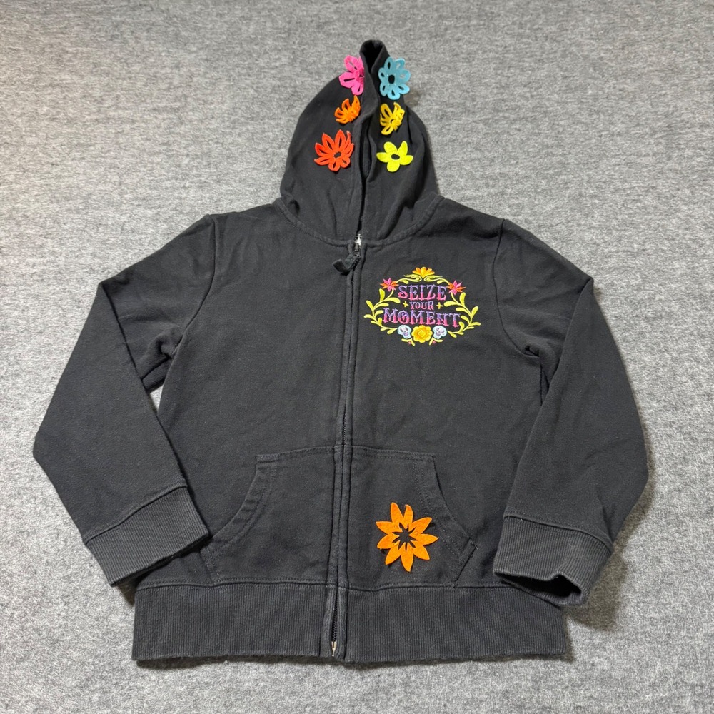 Disney Coco Seize Your Moment Zip Up Hoodie Kids Small Black Floral Sugar Skull